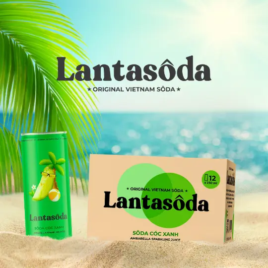 LANTASÔDA - Thùng 12 lon - Nước SODA trái cây có gas vị CÓC XANH