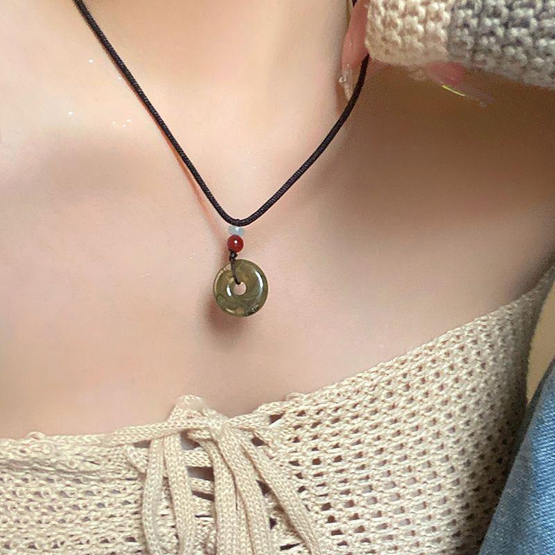 Product Introduction of New Chinese Style Beaded Camellia Flower Peace Buckle Pendant Necklace Sweater Chain Necklace  Gift 18