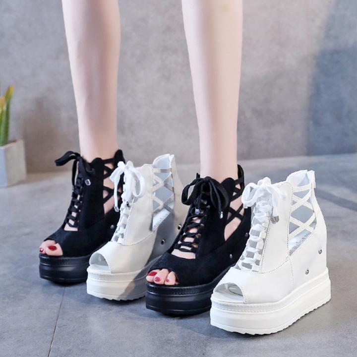 Dép Nữ Sandal Đế Xuồng Siêu Nhẹ Cao 11CM Thắt Dây X449-333