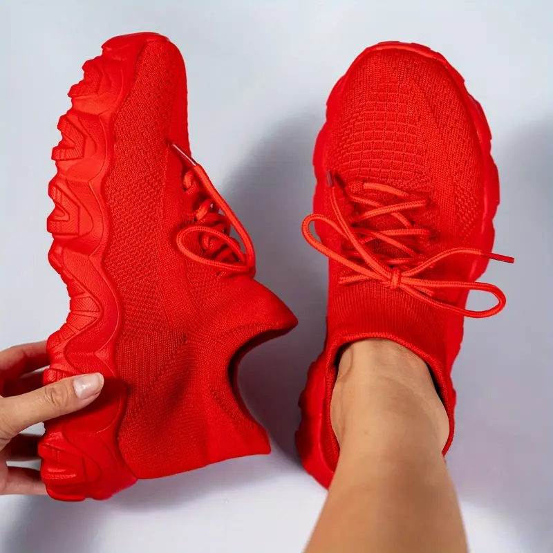 Men's Knit Breathable Running Shoes, Lace Up Comfy Soft Sole Sneakers For Outdoor Jogging All Seaons 8
