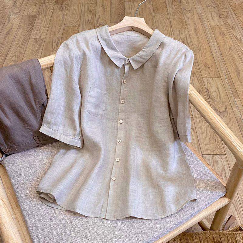 Product Introduction of Foreign Trade Export Brand Tail Single Cotton Short-Sleeved Shirt Women's Summer Loose-Fitting Lightweight Thin Casual plus Size Baby Shirt Top 8