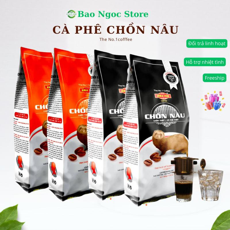 Combo 2 gói cà phê chồn nâu Bảo Tín mã Moka I 2 gói màu cam và 2 gói chồn nâu đen truyền thống mỗi gói (500g) Coffee Cafe 1