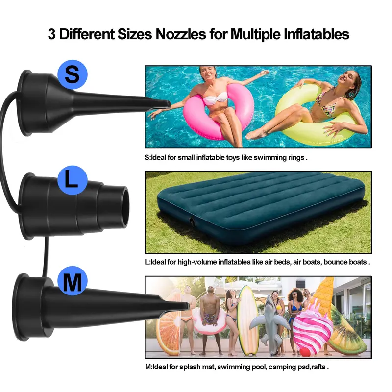 Portable Air Pump, 1 Set USB Rechargeable Air Pump with Accessories, Quick Inflate Deflate for Air Mattress & Pool Toys &  Floats & Swimming Ring 3