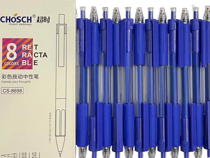 Hộp 12 cây BÚT GEL BẤM MỰC XANH/TÍM CHOSCH CS-8698 but nuoc gelpen