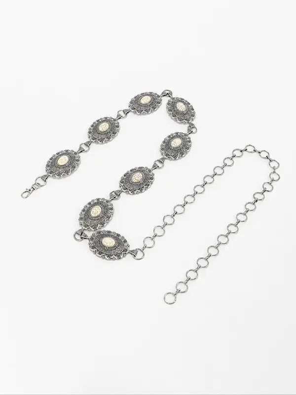 Women's Baroque Style Chain Belt with Geometric Decoration, Casual Trendy Waist Belt, Fashion Accessories for Clothes Decoration for Dress 3