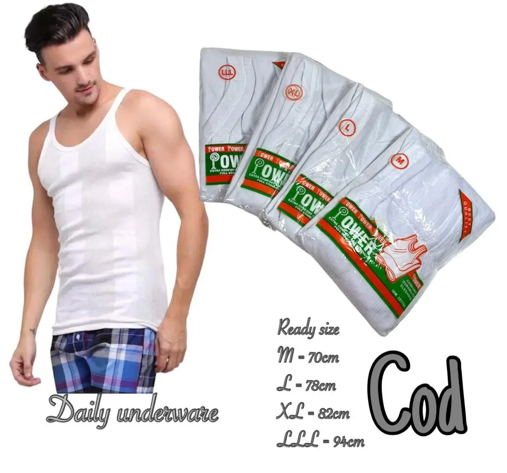 Singlet Putih Pria Dewasa Power isi 6, size M,L,XL,L3 Polos Polos Katun