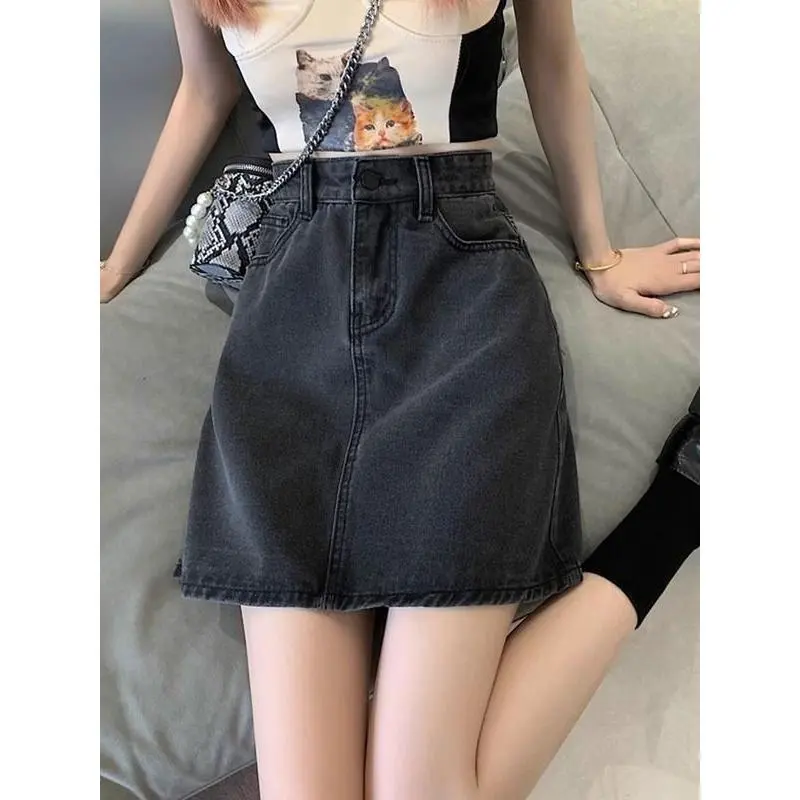 Chân Váy Denim Cạp Cao Cổ Điển Cỡ Nhỏ Dành Cho Nữ, Chân Váy Bodycon Trình Diễn Mùa Hè, Dễ Phối Đồ, Chống Lộ, Chân Váy Quần, Thời Trang, Năm 2025 Women