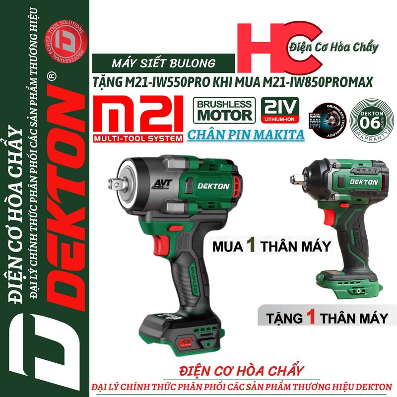 [Tặng Thân Bulong ] Khi Mua Thân Máy Siết Bulong 850Nm Dekton / M21-IW850PROMAX / Chân Pin Phổ Thông Makita