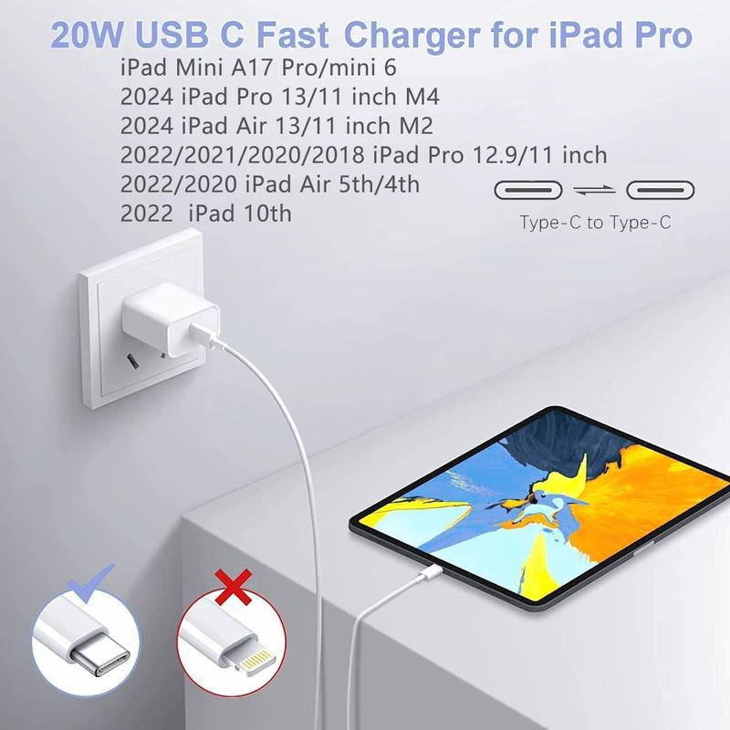 iPad Fast Charger,iPad Pro Charger,iPad Charger Fast Charging USB C Wall Chargers Block Plug Type C 6FT USB C to C Charging Cable Cord for iPad Pro 13/12.9/11 inch,iPad Air 5/4,iPad Mini 6/7th,iPad 10 5
