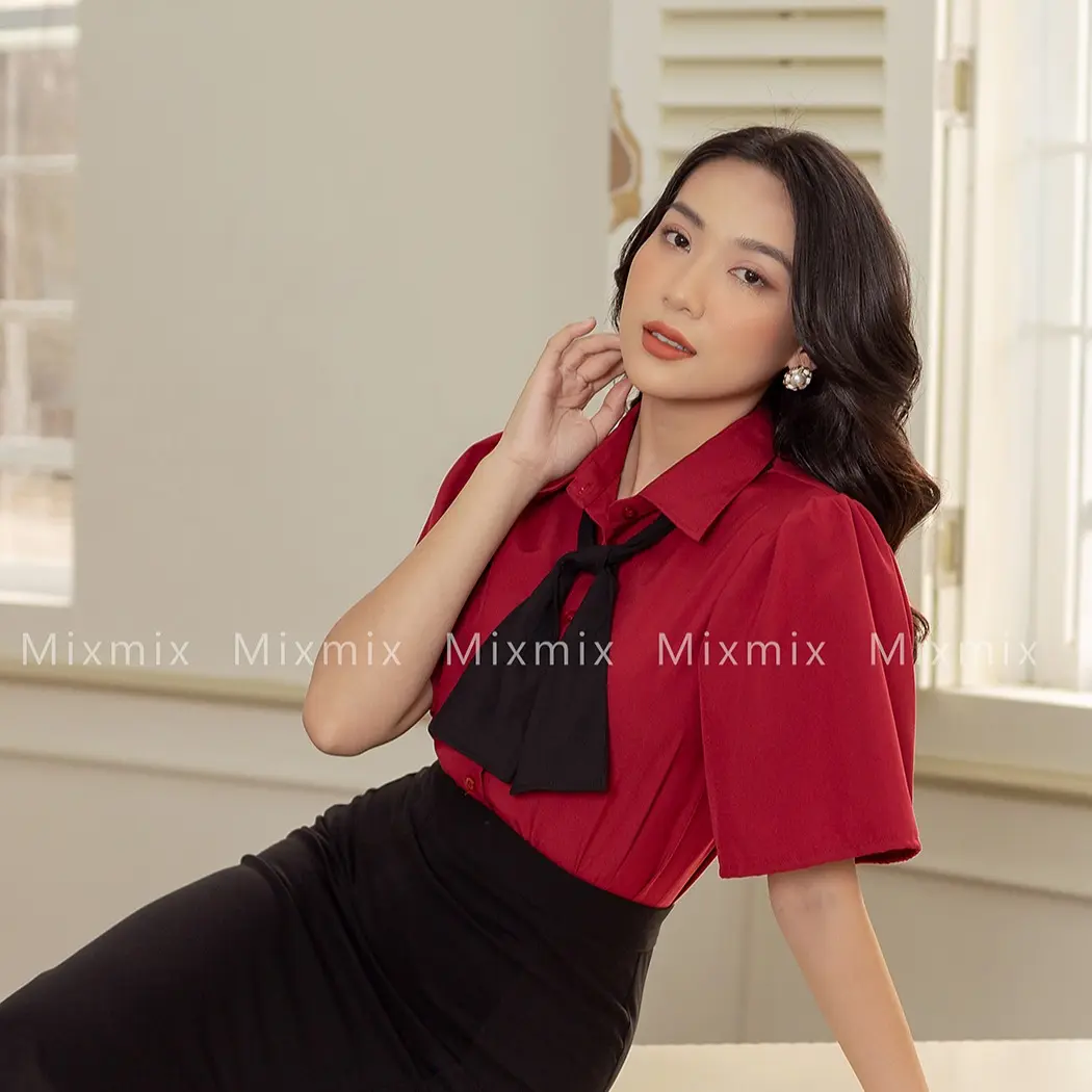 Áo Sơ mi Kate Ý tay ngắn phồng Jesse- MIXMIX - Hàng thiết kế - hình thật shop chụp