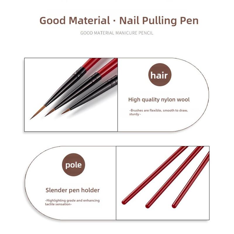 3Pcs/Set 5/7/11mm Nail Art Line Brush UV Painting Drawing Flowder Detailing Thin Liner Sripe Grid Pen DIY Manicure Tools 8