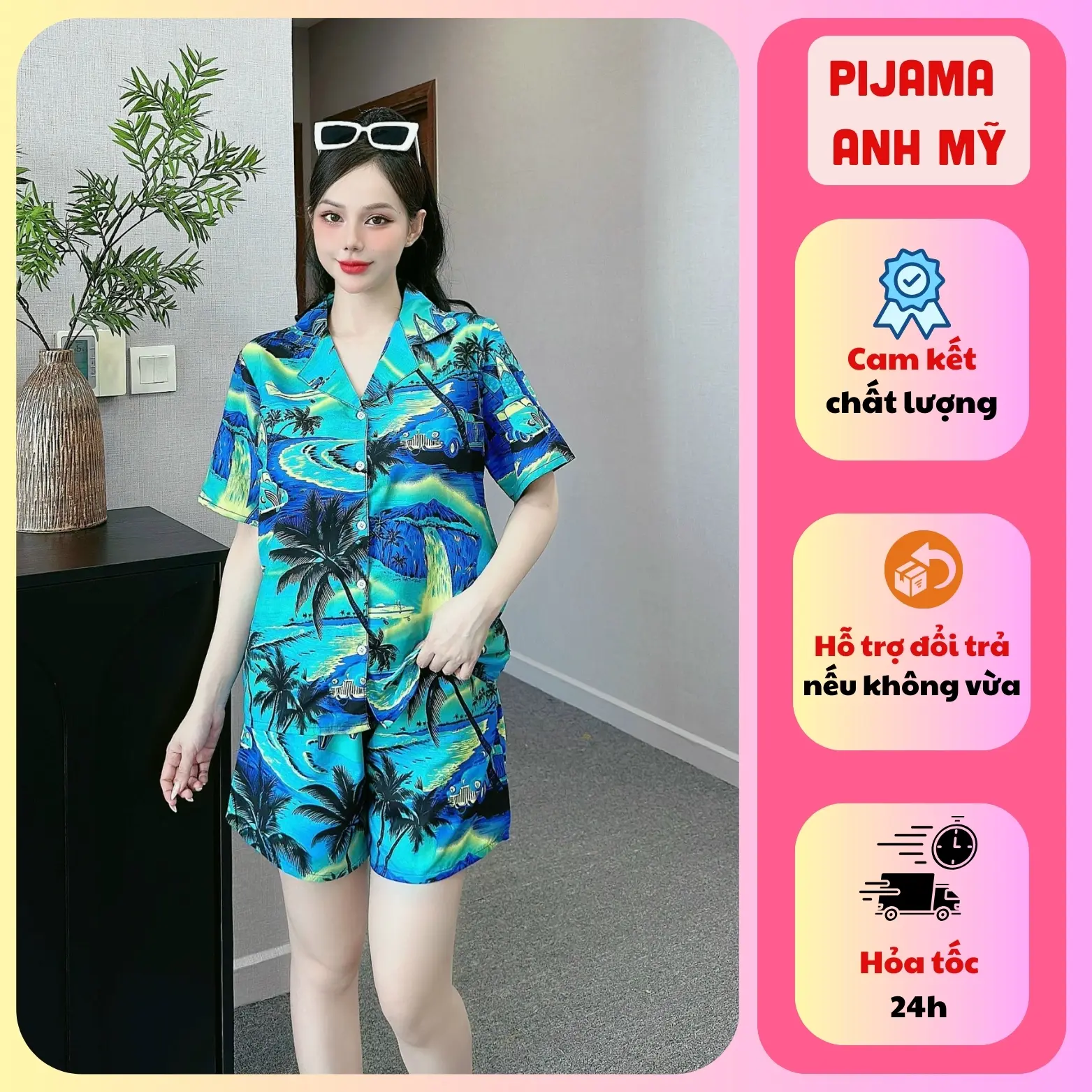 Đồ đi biển ANH MỸ nam nữ cặp đôi gia đình hội nhóm chất vải Kate Thái mát mẻ SP0150