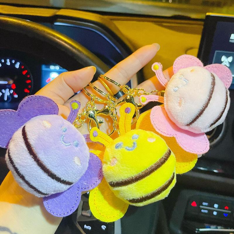 Product Introduction of Cartoon Plushll Keychain Cute Little Bee Key Toy Pendant Clothing Bag Accessories Brooch Decoration 5