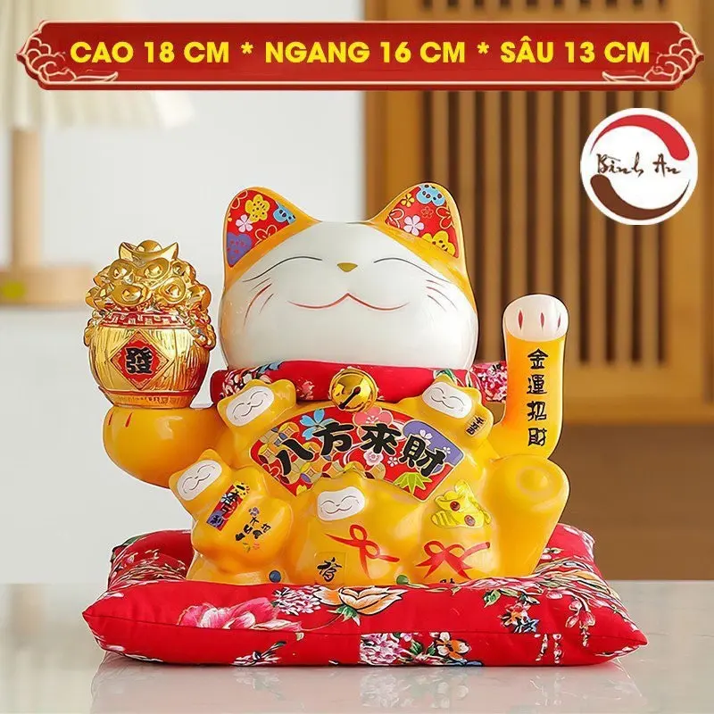 ( Giá Rẻ Nhất ) Mèo Thần Tài Vẫy Tay Gốm Sứ Cao Cấp Size 18 cm - Phong Thuỷ Bình An 5