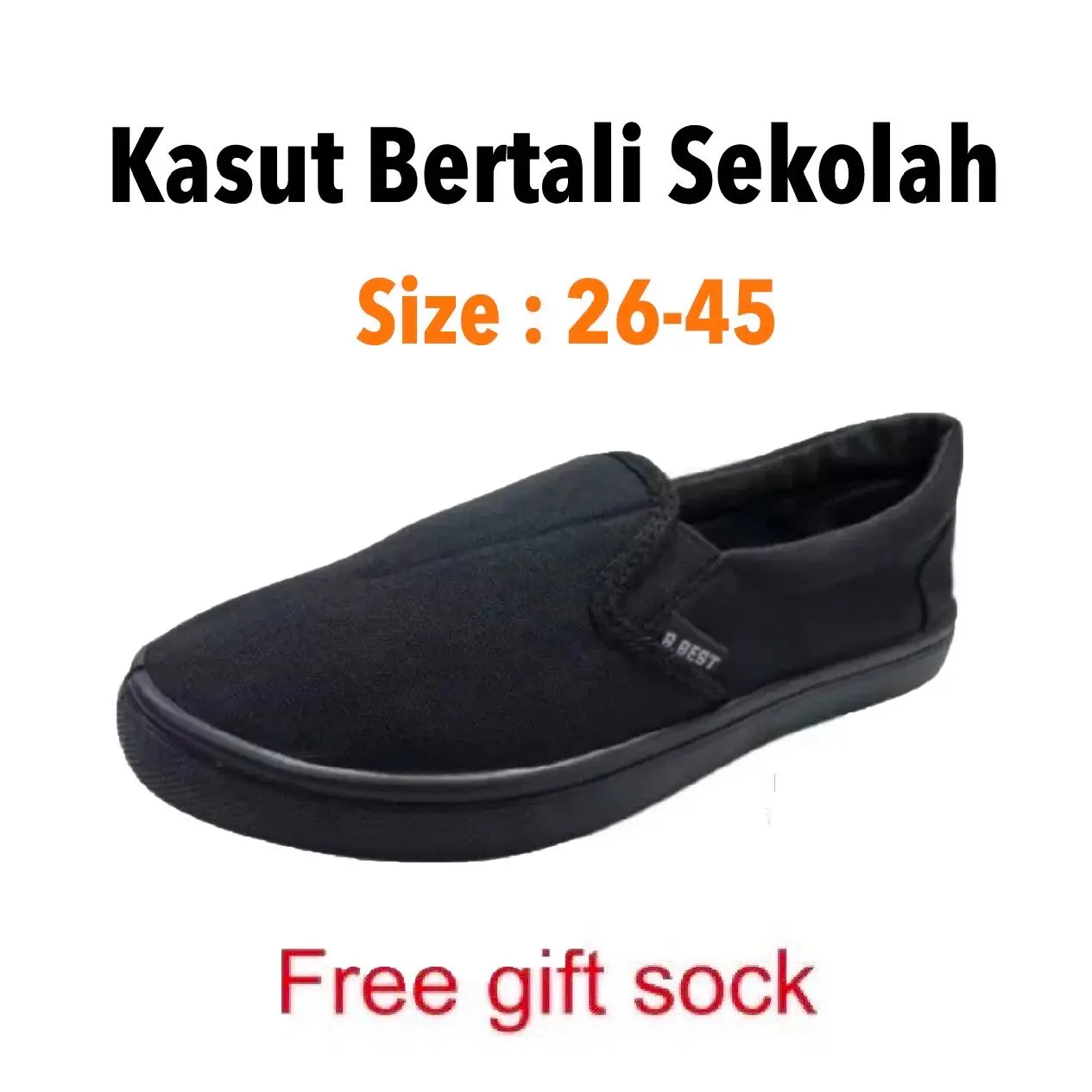 Kasut Sarung Sekolah Hitam Slip On Black School Shoes