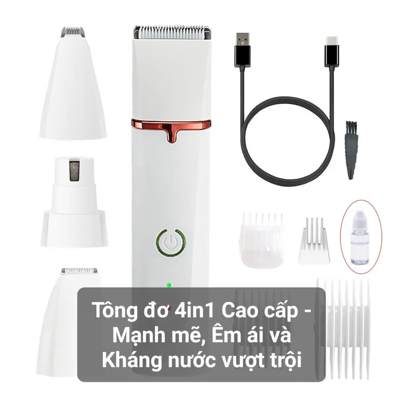 Tông đơ cắt tỉa lông chó mèo đa năng thế hệ mới, 4 chức năng đa dụng, Full Bộ cao câos, chống nước, sạc USB 2