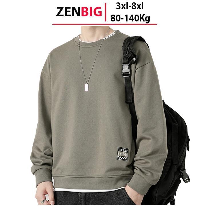 Áo nỉ thu đông nam big size ZENBIG áo Sweater cho mùa thu đông size lớn từ 80-140kg Menswear Hoodie Dài Tay Đen Top Tay Dài