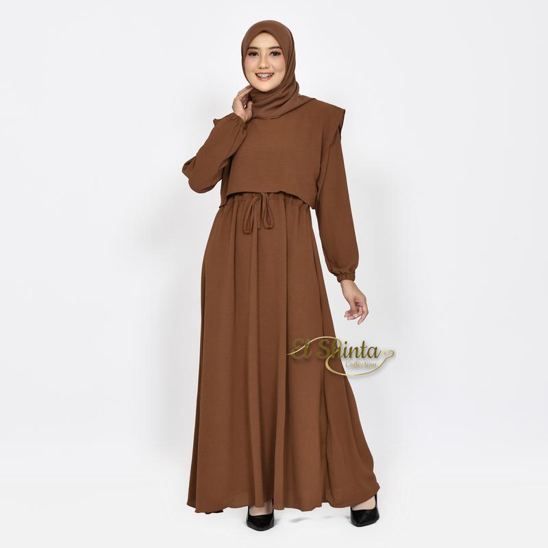 Alesha Dress Maxi Gamis Crinkle Airflow ALL SIZE FIT XL By El Shinta Collection 3