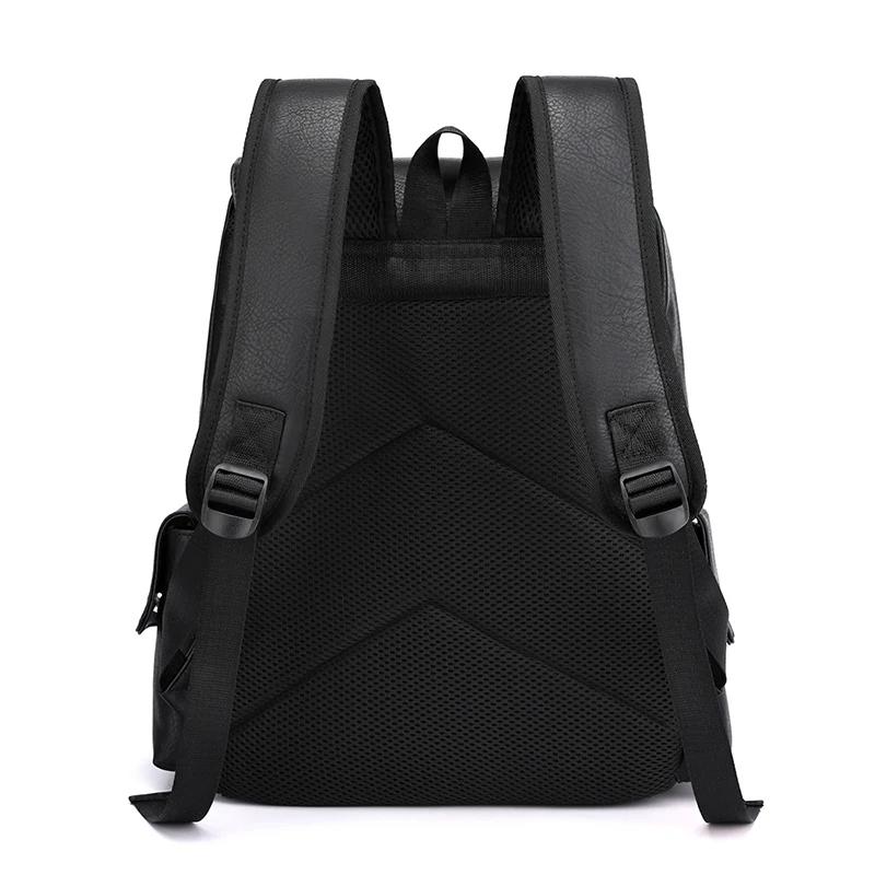 Product Introduction of Men's Backpack PU Leather Bagpack Large Laptop Backpacks Travel Multi Male  Black Schoolbag College Style 5