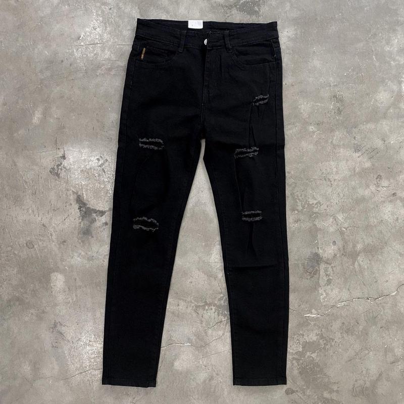 Quần jeans đen rách gối nhiều nam co giãn tốt dáng slimfit skinny phom ôm hà nội hcm Menswear Có Túi Pants 4