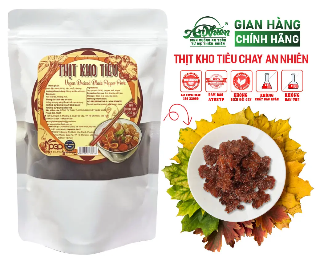 THỰC PHẨM CHAY AN NHIÊN, Thịt Kho Tiêu Chay An Nhiên 200g Food Thức Ăn