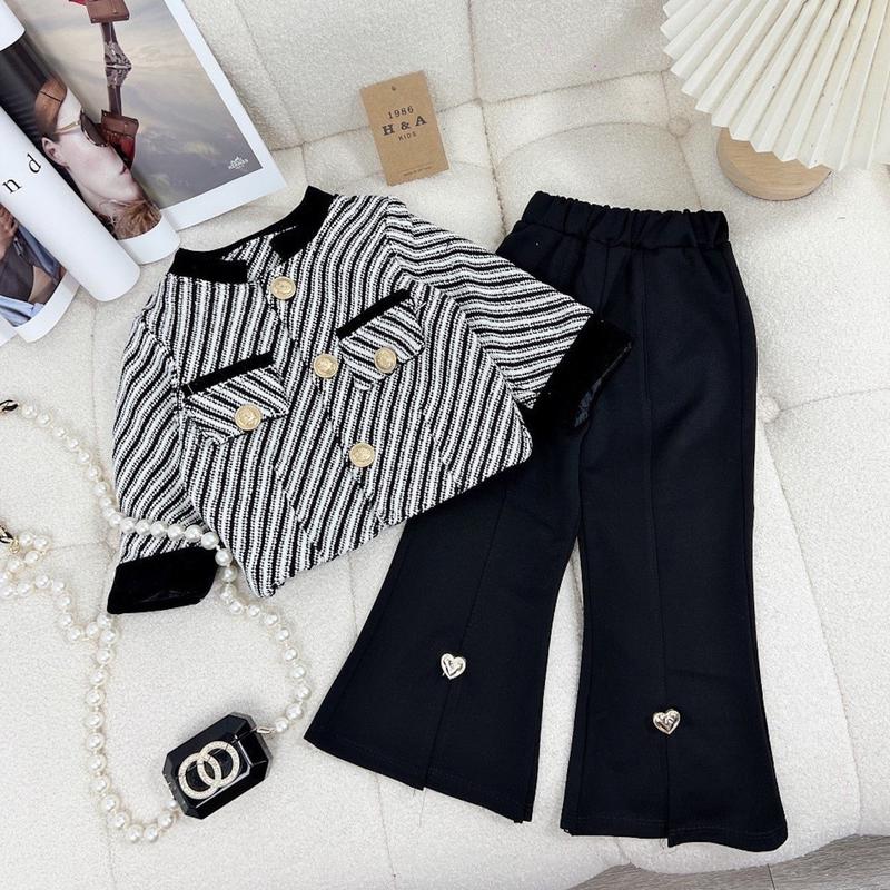 [Deal 1 áo kèm 1 quần ]Set Áo Dạ Kẻ + Quần Loe Đen Dành Cho Bé Gái (9-32kg) dưới 1m35