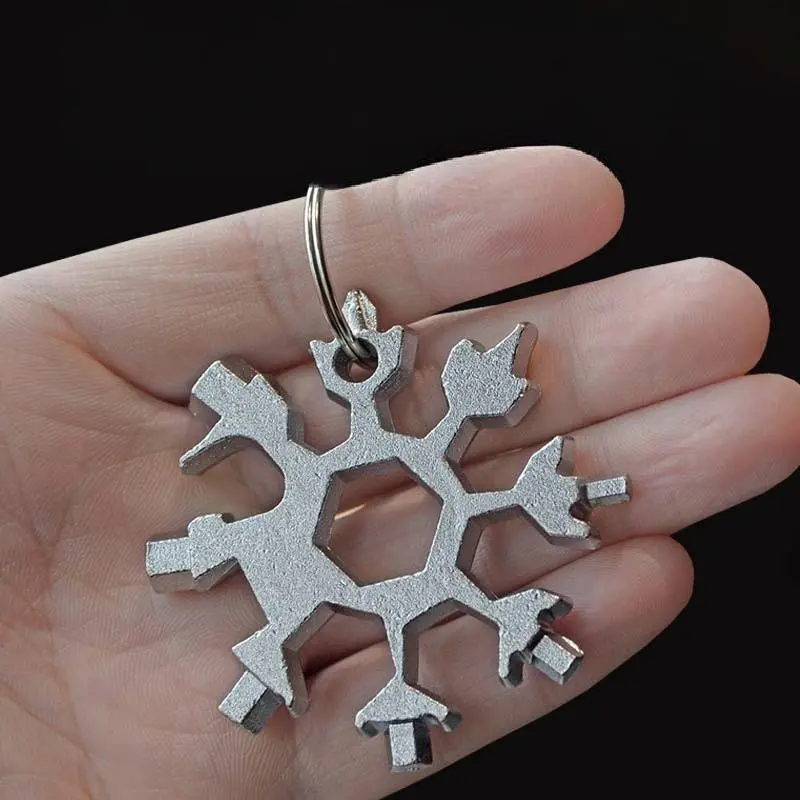18 in 1 Snowflake Design Multi-functional Mini Wrench, Portable Snowflake Design Multi-functional Repair Tool with Keychain, Universal Hand Tool for Car Repair 6