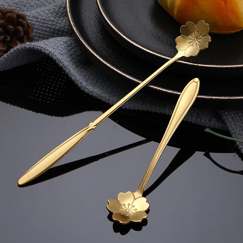 Muỗng cafe vàng - Muỗng inox ăn sữa chua hoa văn đẹp - Muỗng Cà Phê Mạ Vàng Sang Trọng Hình Hoa Anh Đào, Hoa Hướng Dương, Trái Tim Bằng Thép Không Gỉ Cao Cấp