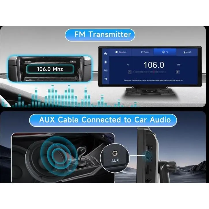 Layar Sentuh 10.26/7 inci Nirkabel Apple Carplay Stereo Mobil Portabel Android Otomatis, Navigasi Putar Mobil dengan Kontrol Suara, Panggilan/Musik Bebas Genggam Bluetooth, Pemancar AUX/FM, Penerima Radio Mobil Sepeda Motor 3