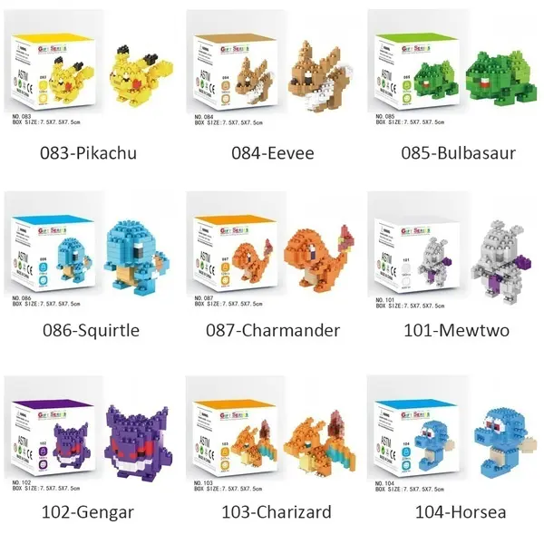 High quality Diy Pokemon Figures Blocks Set Pikachu Plastic Toy Kit