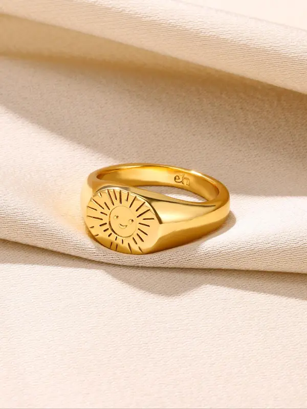 Vintage Sun Design Metal Ring, Gifts for Girlfriend, Casual All-match Jewelry for Teens Gift, Simple Classic Fashion Accessories for Daily Wear 0