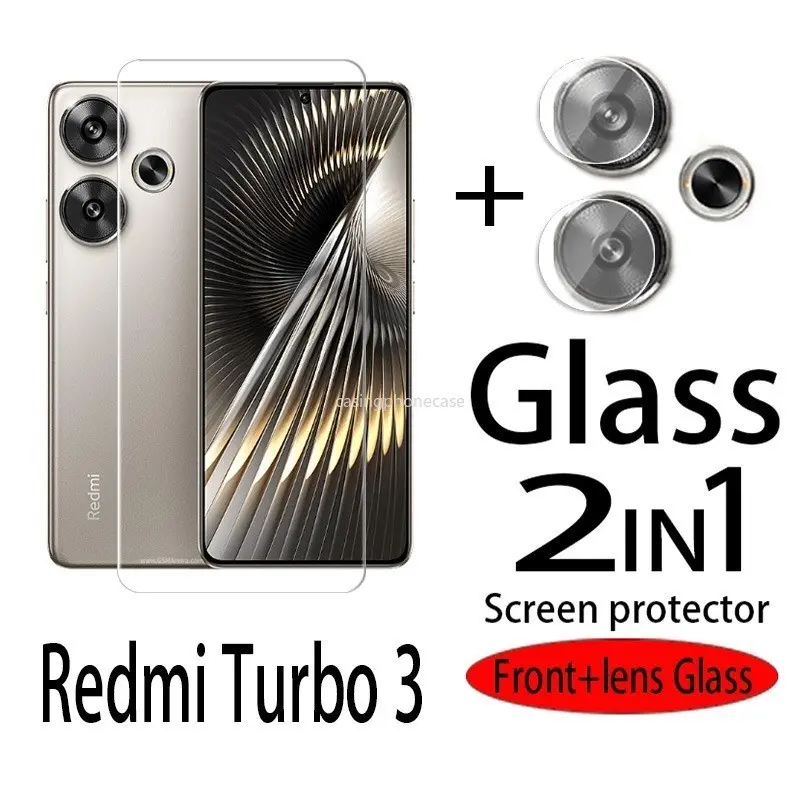 Bảo vệ màn hình máy ảnh 2 trong 1 cho Redmi Turbo 3 Turbo3 2024, nắp đầy đủ, kính cường lực trong suốt, bảo vệ mặt trước Màng Bảo Vệ Ống Kính , siêu mỏng, chống xước Phụ Kiện