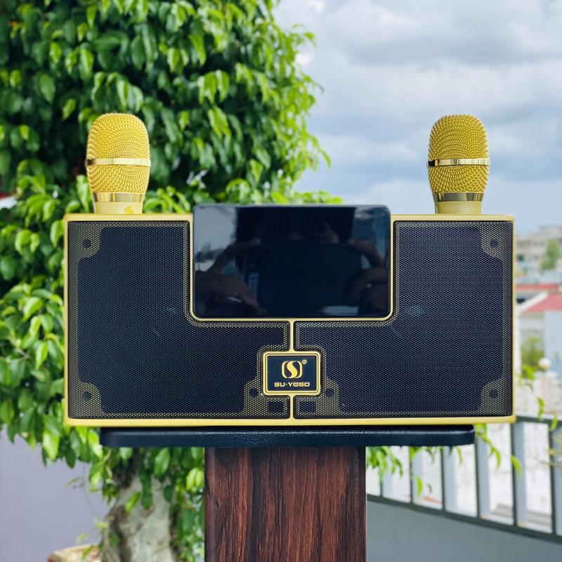 Loa Karaoke Bluetooth Mini YS208, Loa Kệ Sách Âm Thanh Hay, Tích Hợp Màn Hình LED Nháy Theo Nhạc Đẹp Mắt, Kèm 2 Micro Không Dây Hát Karaoke Song Ca Giải Trí, Loa Chỉnh Được Bass Chép
