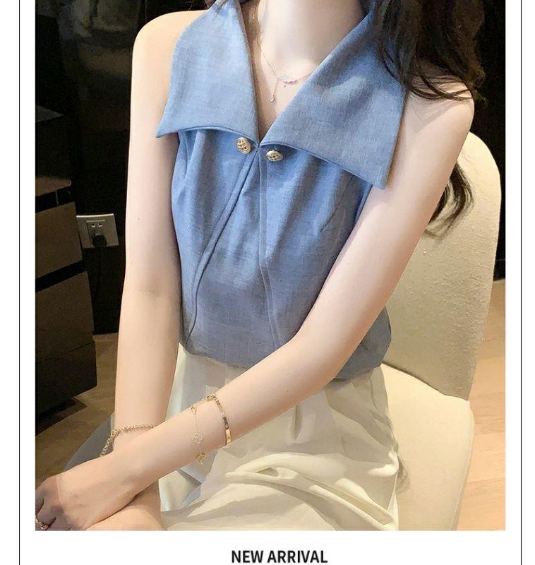 Product Introduction of Áo Sơ Mi Nữ, Trễ Vai Và Không Tay, Cao Cấp, Có Ve Áo, Phong Cách Nữ Thần, Sang Trọng Và Sang Trọng, Thích Hợp Cho Mùa Hè, Áo Phối Kiểu 2024 9