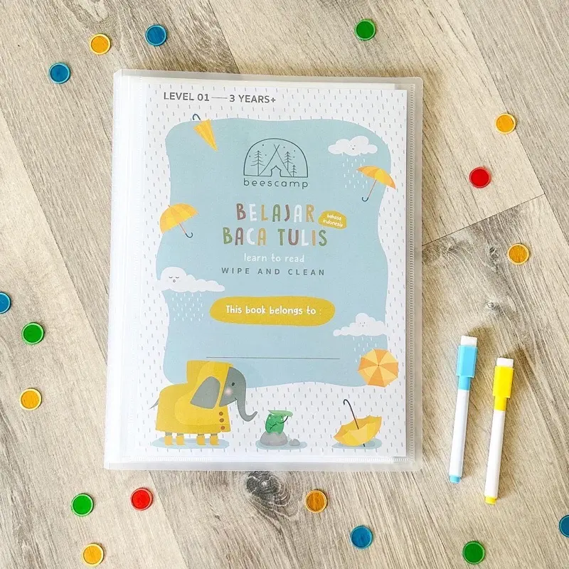 BELAJAR BACA TULIS 01 - wipe and clean activity book (untuk 3 tahun+ / preschool / paud /tk ) - worksheet anak beescamp