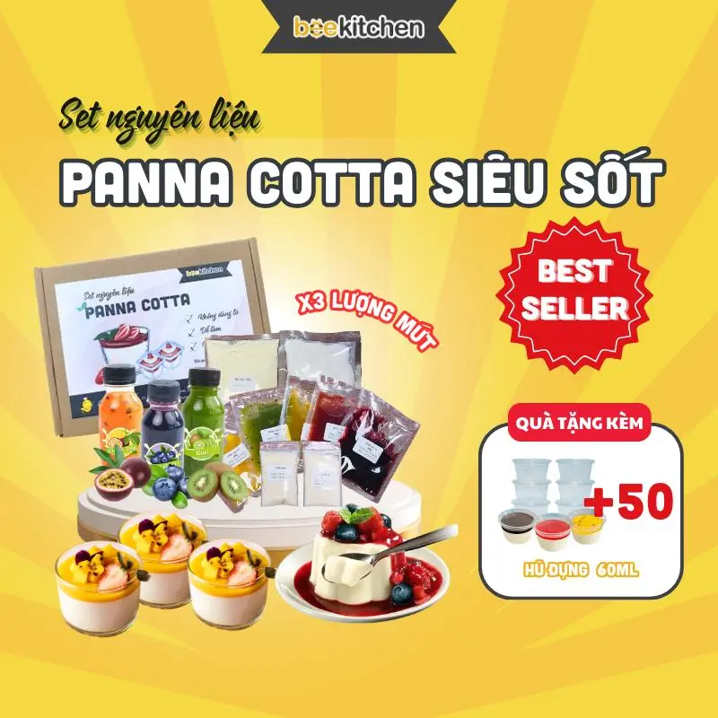 [SIÊU SỐT] set nguyên liệu Panna Cotta siêu sốt (100g sinh tố/vị) tặng kèm 50 hũ - thành phẩm 50-60 hũ 60ml thơm ngon