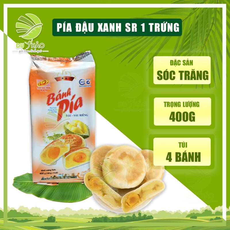 Bánh Pía Sóc Trăng đậu xanh sầu riêng 1 trứng 400g, bánh pía Tân Huê Viên 2 sao