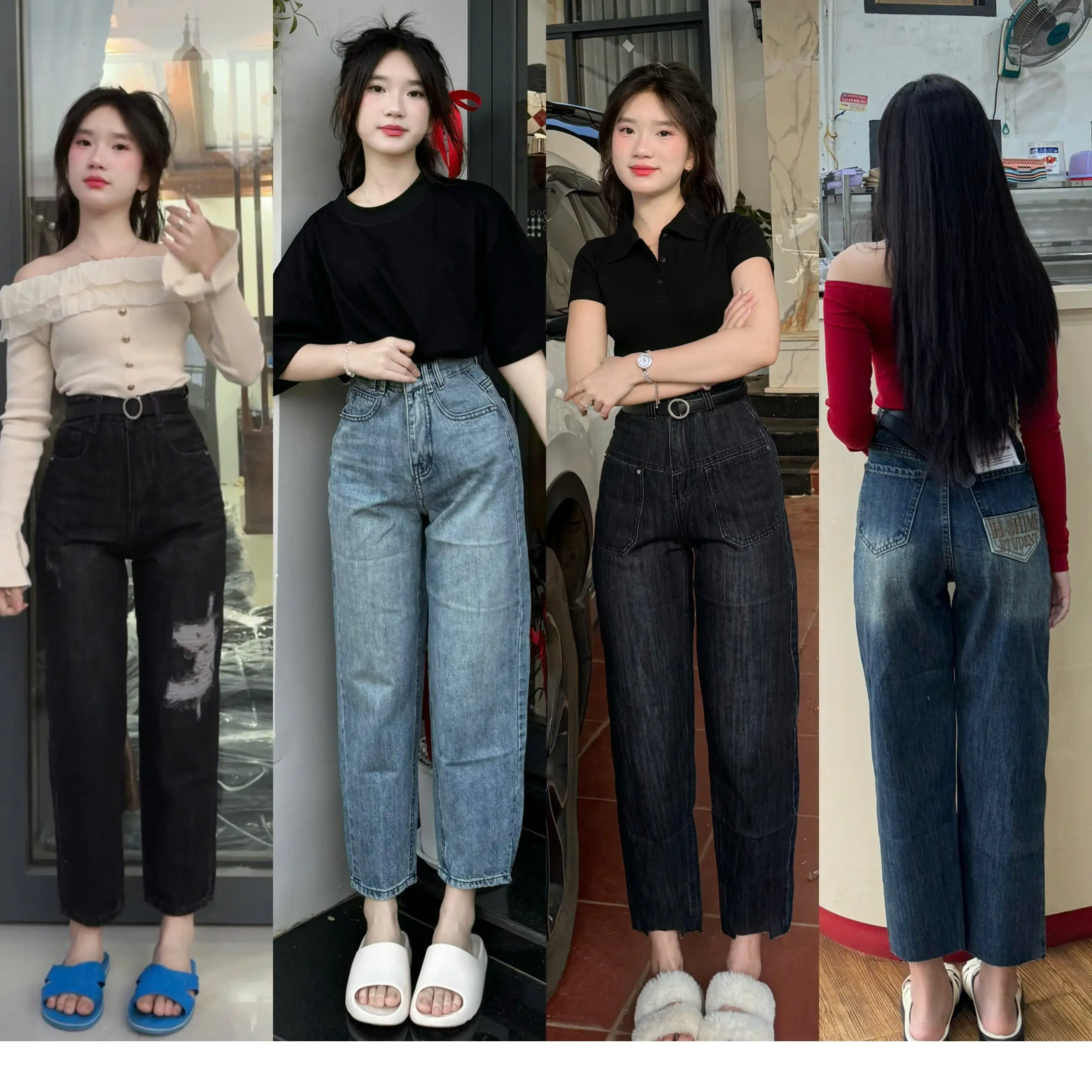 Quần Baggy Jean Nữ (Mẫu mới) Lưng cạp Cao, Ống suông, Vải Jean loại 1