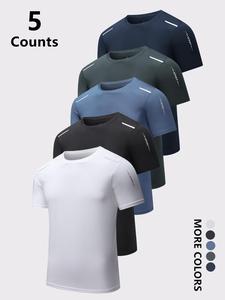 Men's Letter Print Mesh Round Neck Short Sleeve Tee, Regular Fit Casual Breathable Crew Neck T-shirt for Summer, Men's Top for Outdoor Workout Running, Training Shirt