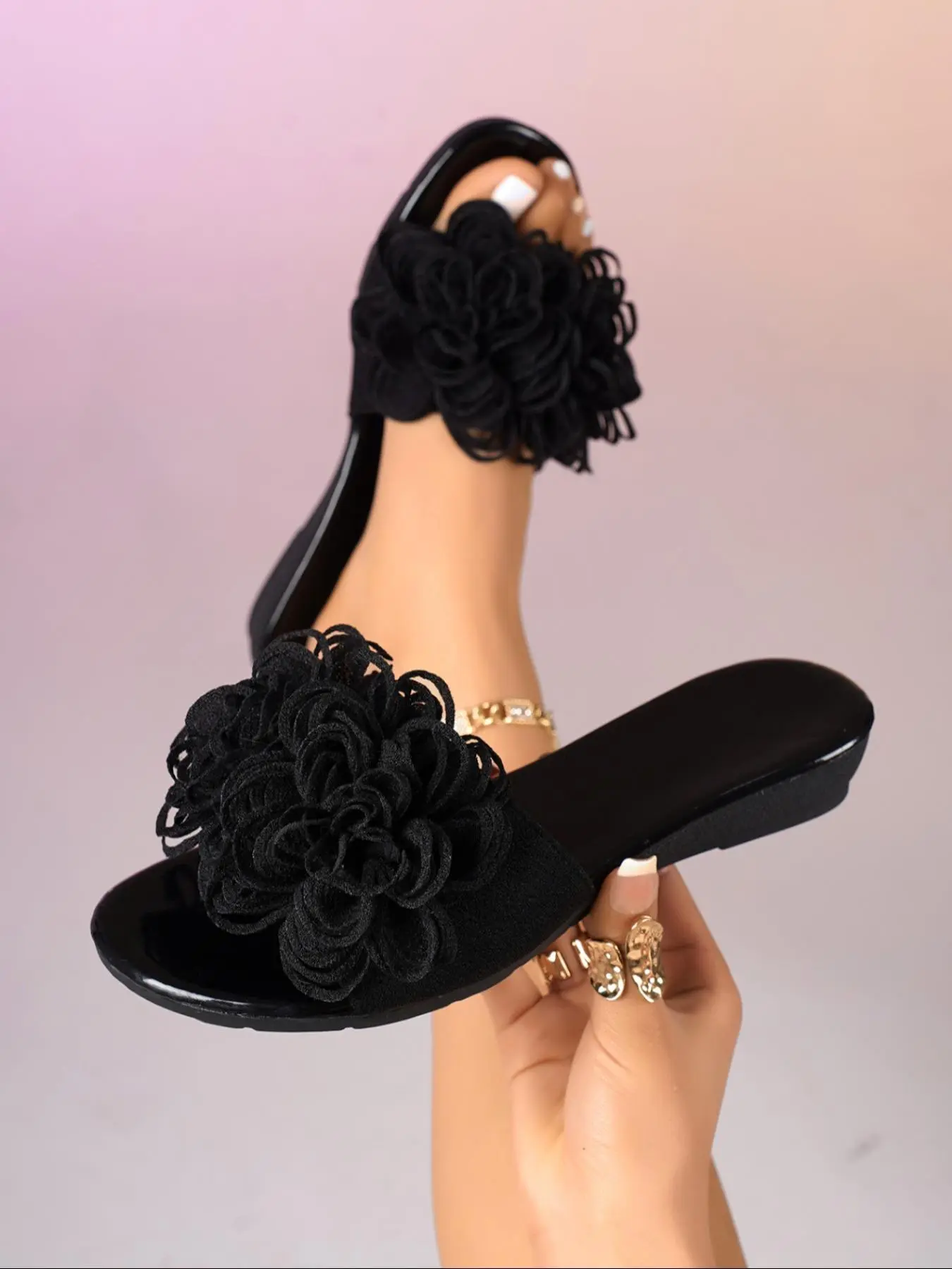Women's Fashionable Flower Decorated Platform Sandals, Sliders for Women, Casual Comfortable Sandals for Summer, Female All-match Round Toe Sandals for Daily Wear, Girl