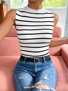 Women's Striped Pattern Sweater Vest, Casual Sleeveless Knit Top for Summer, Fashion Women's Knitwear for Daily Wear