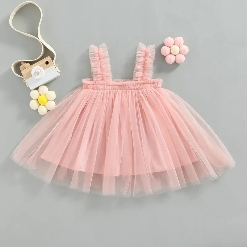 Váy Vải Tuyn Thời Trang Cho Bé Gái, Không Tay, Xếp Ly, Màu Trơn Thích Hợp Cho Bữa Tiệc Và Chương Trình Sân Khấu, Trang Phục Mùa Hè 6
