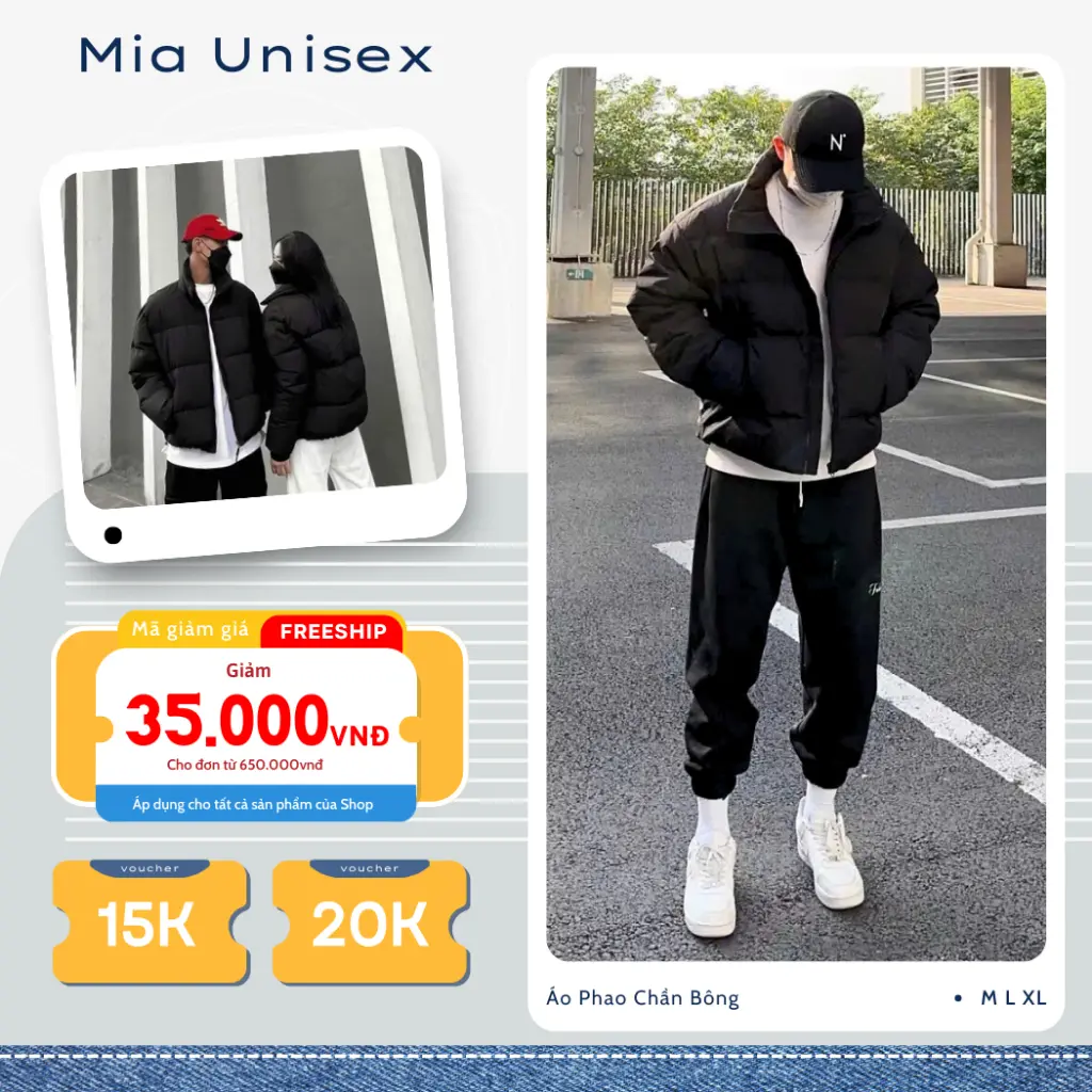 Áo khoác phao nam nữ vải chống gió chần bông dày dặn siêu ấm, jacket hơi siêu nhẹ cổ cao