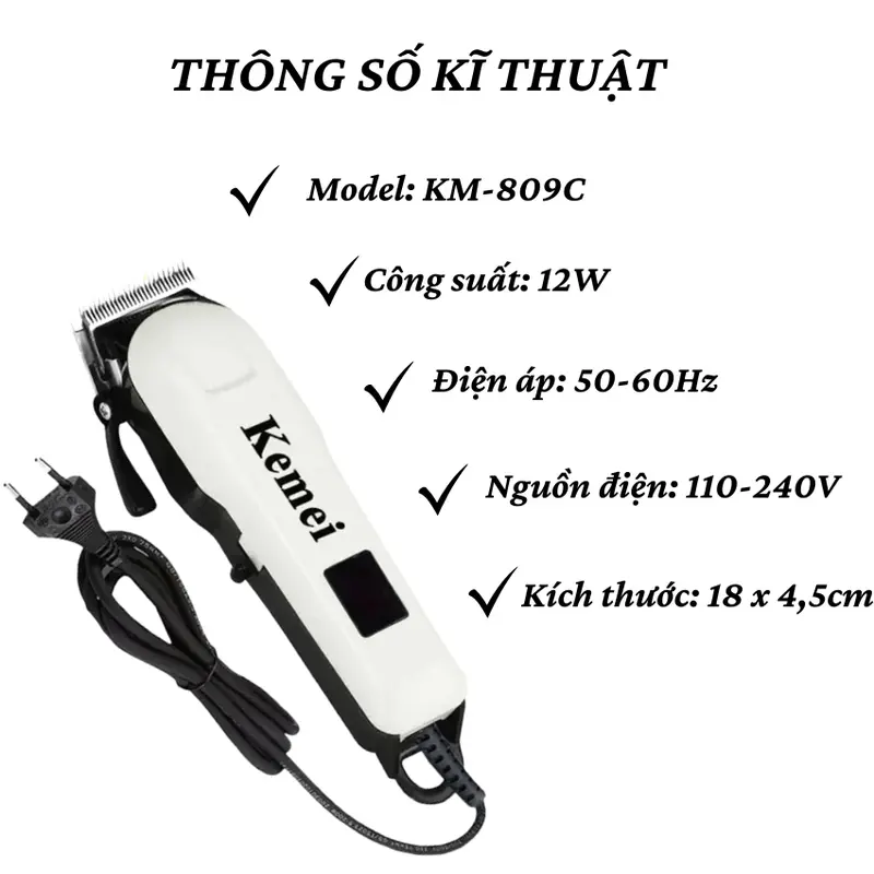 Tông Đơ Cắt Tóc Có Dây Kemei Km 809C, Máy Hớt Tóc Gia Đình, Trẻ Em, Chuyên Nghiệp Bảo Hành 5 Năm Cạo Râu Nữ 6