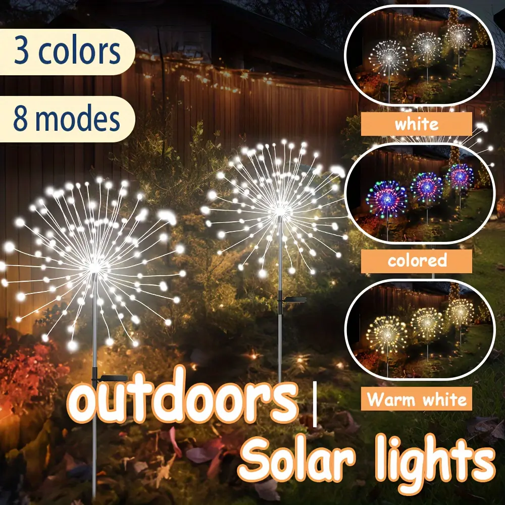 Solar LED Firework Lights - 8 Modes, Energy-Efficient Outdoor Decorative Lighting for Garden, Patio, Pathway & Villa - Outdoor Lights Solar Powered, Best for Christmas
