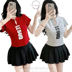 Áo Thun Nữ Cổ Trụ Chữ V In Chữ "LESUD", Chất Vải Thun Borip, Voan Women Top Trắng