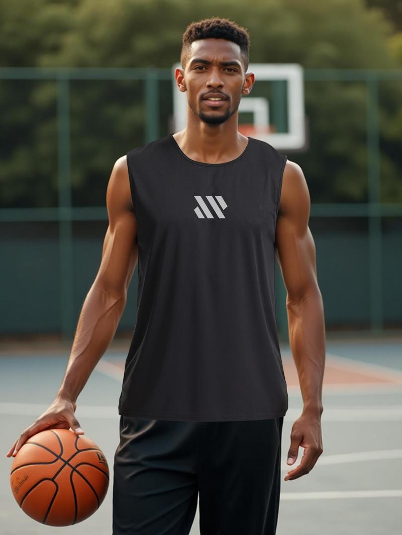 Product Introduction of Sporty Men's Geometric Print Round Neck Sports Tank Top, Regular Fit Quick Drying Breathable Sleeveless Sports Top for Gym Workout Running, Casual Sportswear for Men 7