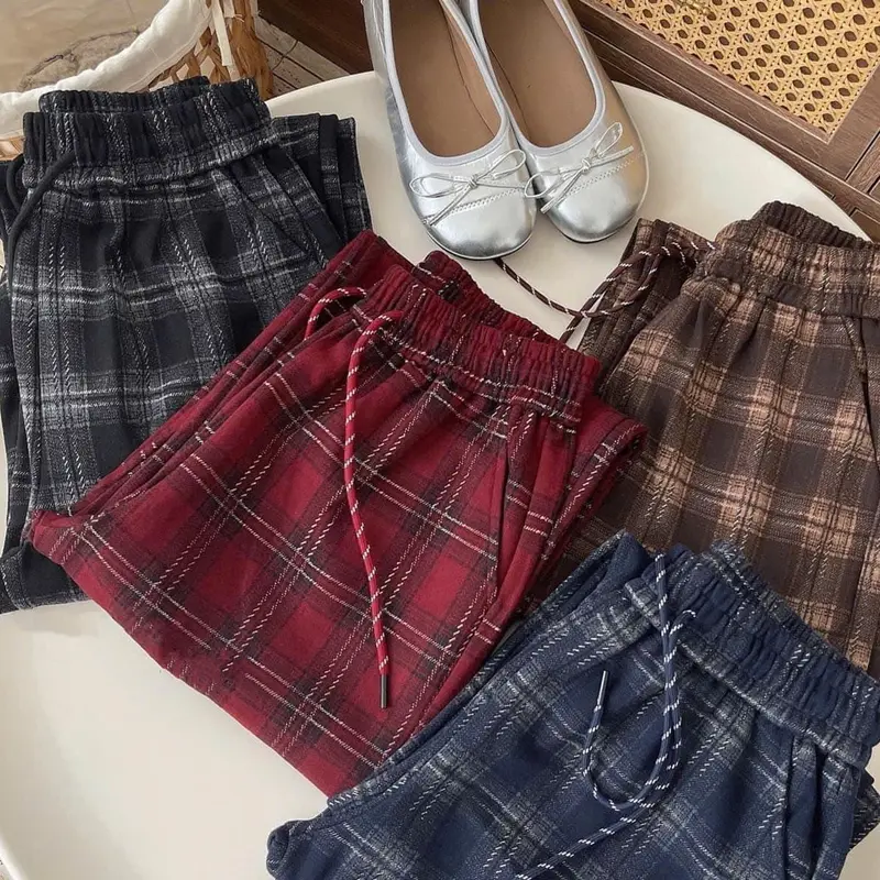 Quần Ống Suông Kẻ Caro Bigsize Chất Dạ Mịn 4 Màu Nữ Ong Women Pants sọc 6