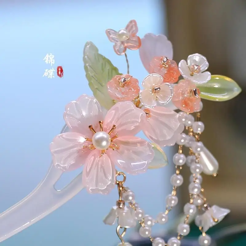 Kẹp Tóc cổ Trang, Mengxuan, Kẹp Tóc Đầu, Kẹp Tóc Thủy Tinh, Thiết Kế Hoa Đào Đơn Giản, Thanh Lịch, Phụ Kiện Sườn Xám, Hàng Mới Về Năm 2023, Chính Hãng 1