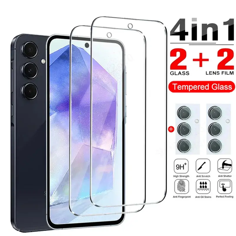 4in1 Screen Protector For Samsung Galaxy A55 A35 A25 A15 A54 A53 A52 A24 A23 A34 A33 A32 A14 A13 A12 5G Tempered Glass Lens Film Accessories Handheld